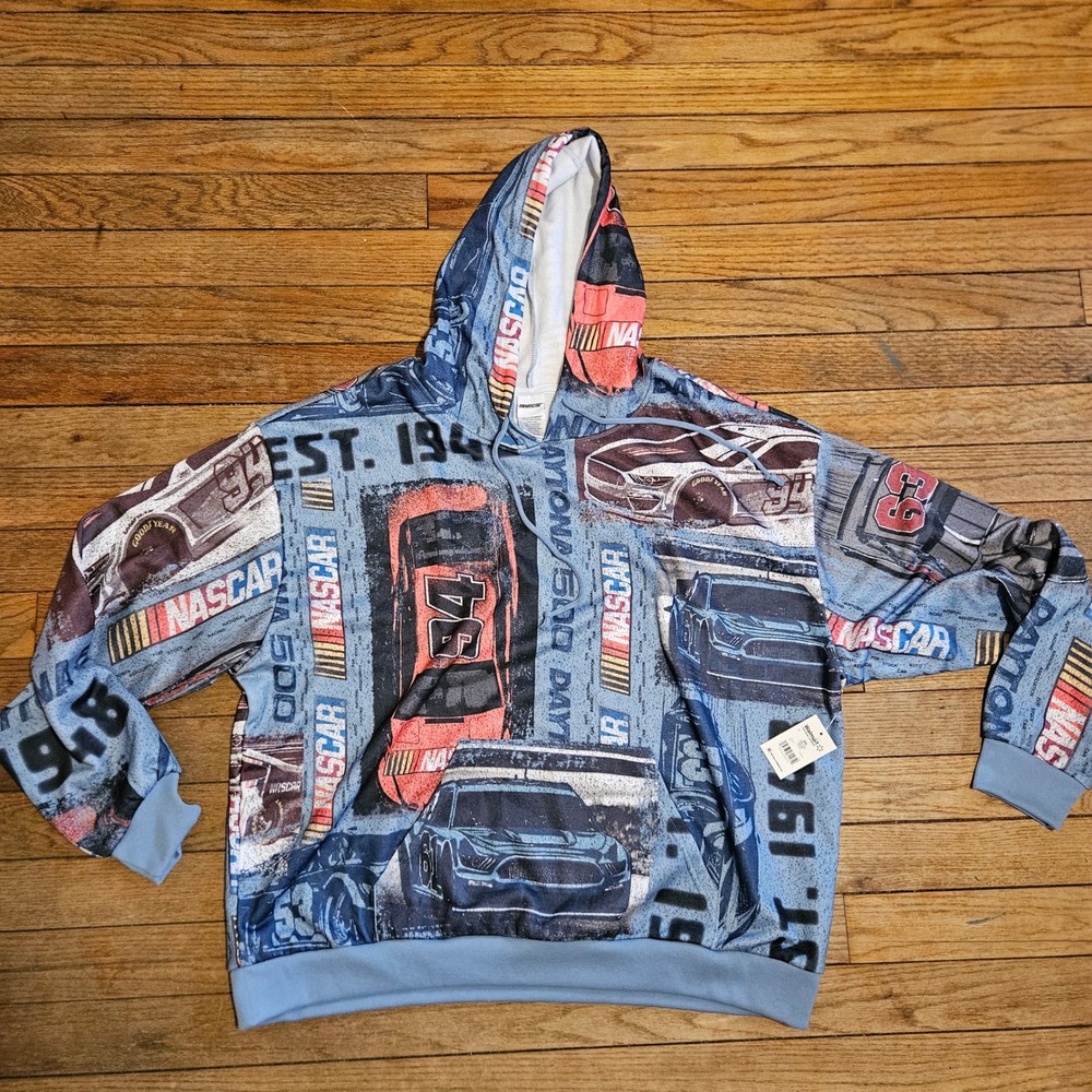 NASCAR‎ Daytona 500 Est 1948 All Over Print Hoodie Men's 2XL Chambray